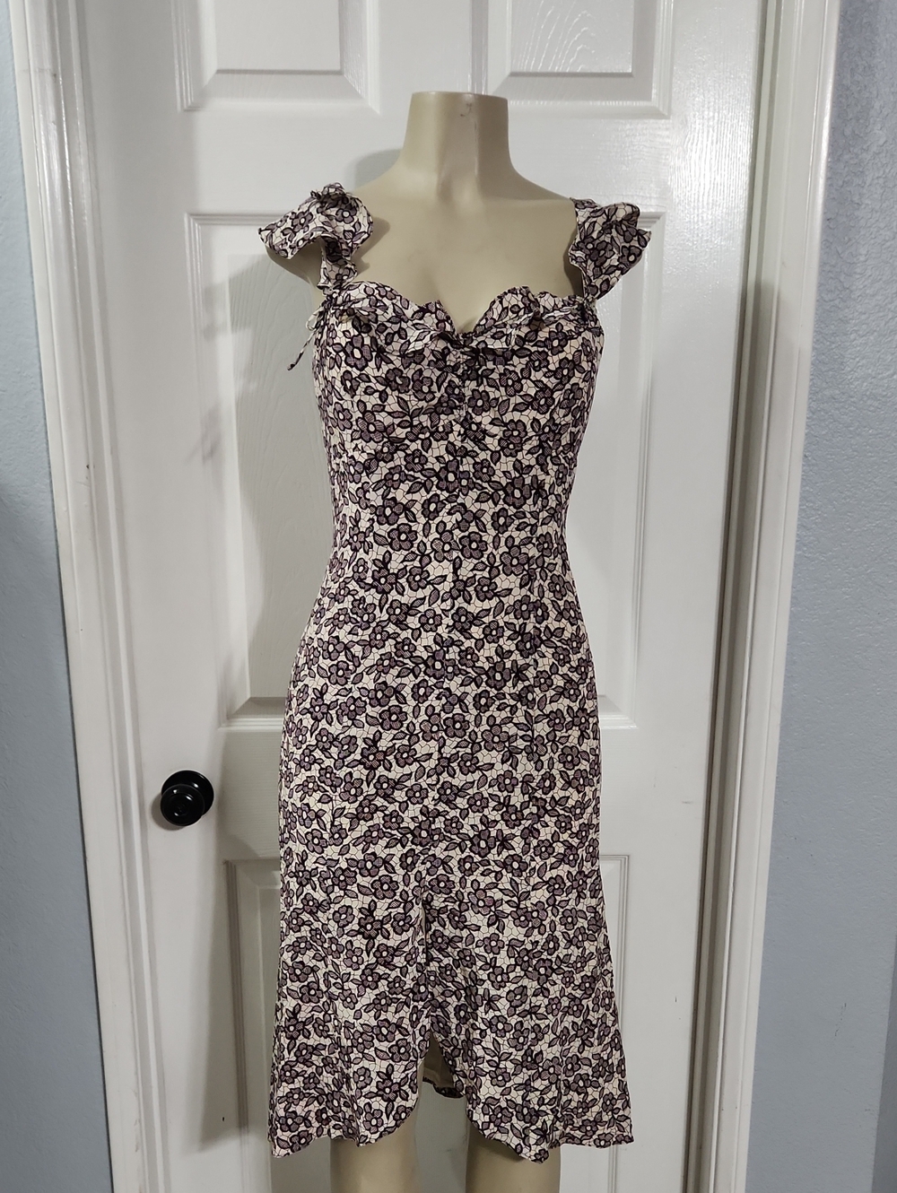 Nanette Lepore Cream Midi Dress with Purple Floral Print